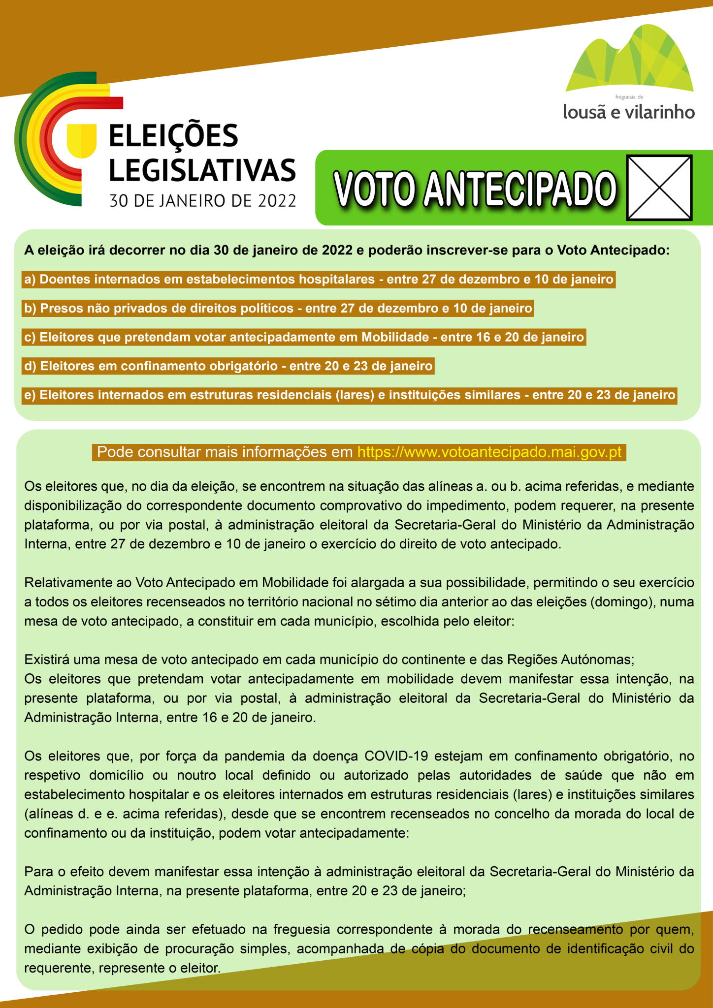 Eleições Legislativas 2022 Voto Antecipado Freguesia de Lousã e